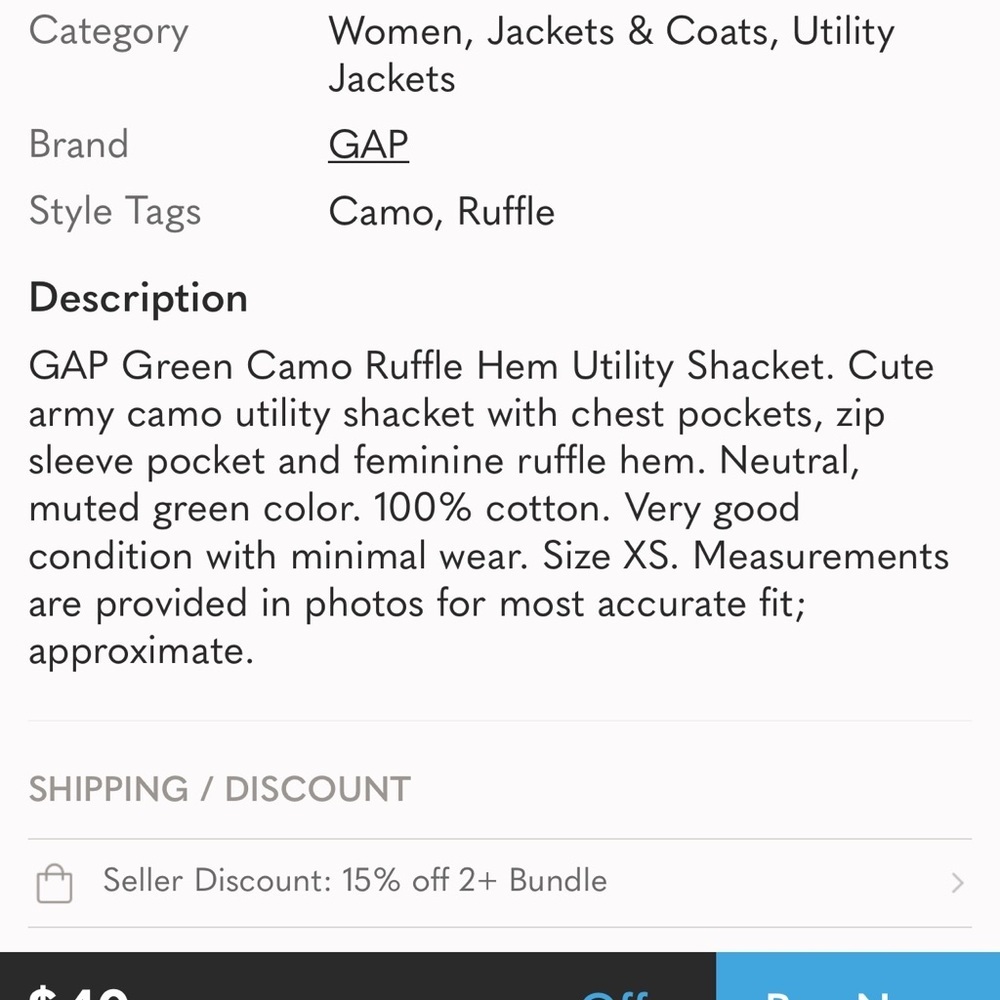 Gap Camo Raw Edge Ruffle Hem Utility Jacket Size XS - Picture 5 of 5